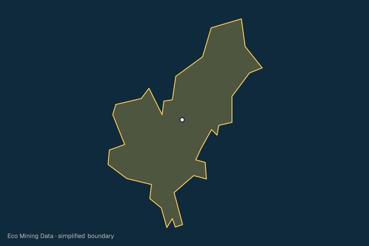 Static map of Bolaang Mongondow Timur Regency, North Sulawesi, with a simplified boundary; mining permits mainly gold.