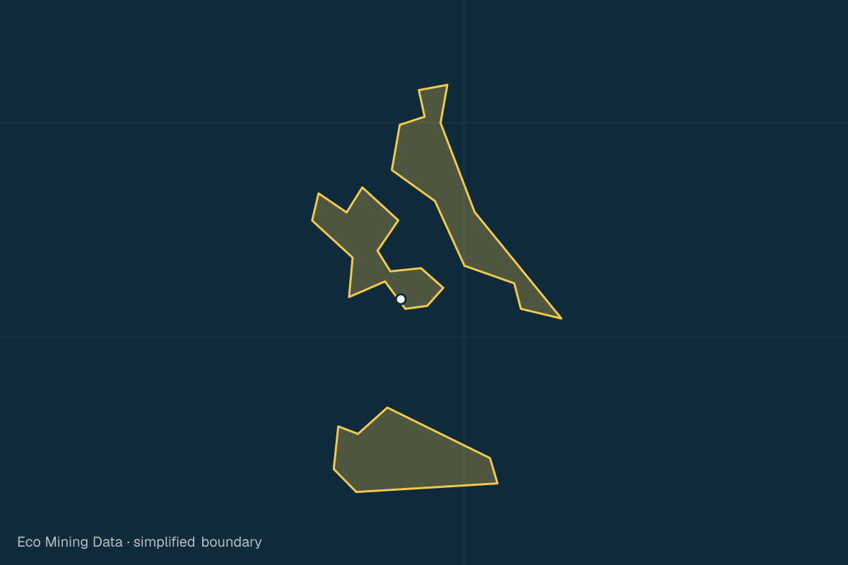Static map of Halmahera Selatan Regency, Maluku Utara, with a simplified boundary; mining permits mainly nickel, limestone.