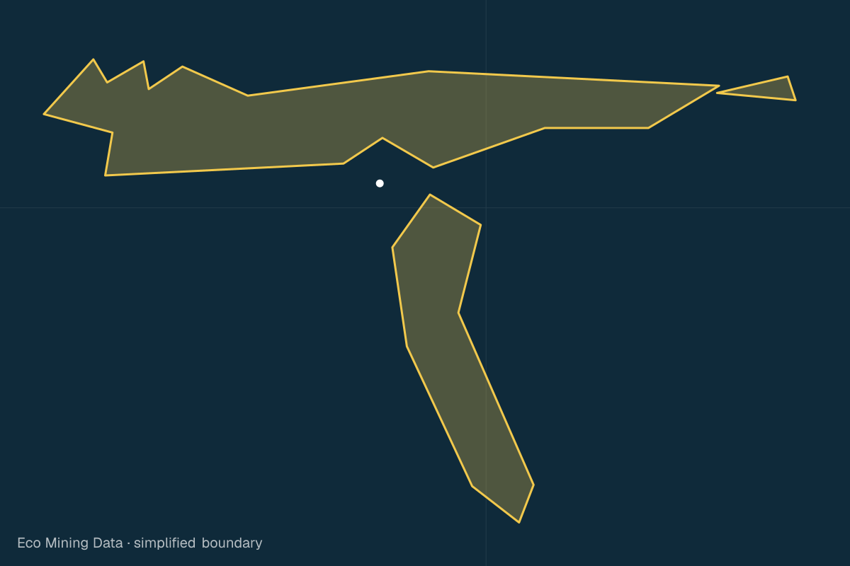 Static map of Kepulauan Sula Regency, Maluku Utara, with a simplified boundary; mining permits mainly iron ore, pasir besi.