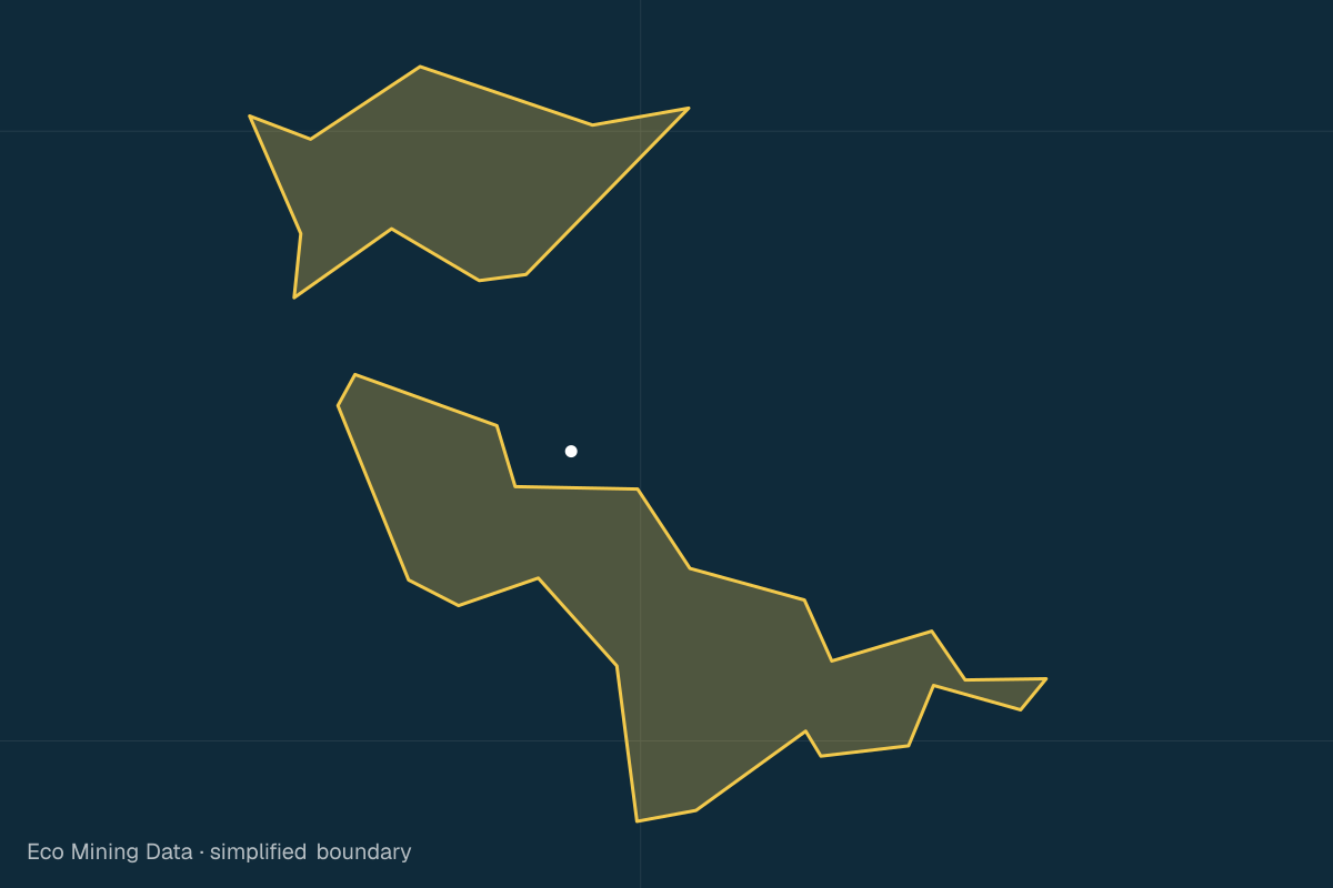 Static map of Konawe Regency, Sulawesi Tenggara, with a simplified boundary; mining permits mainly nickel, bijih nikel.