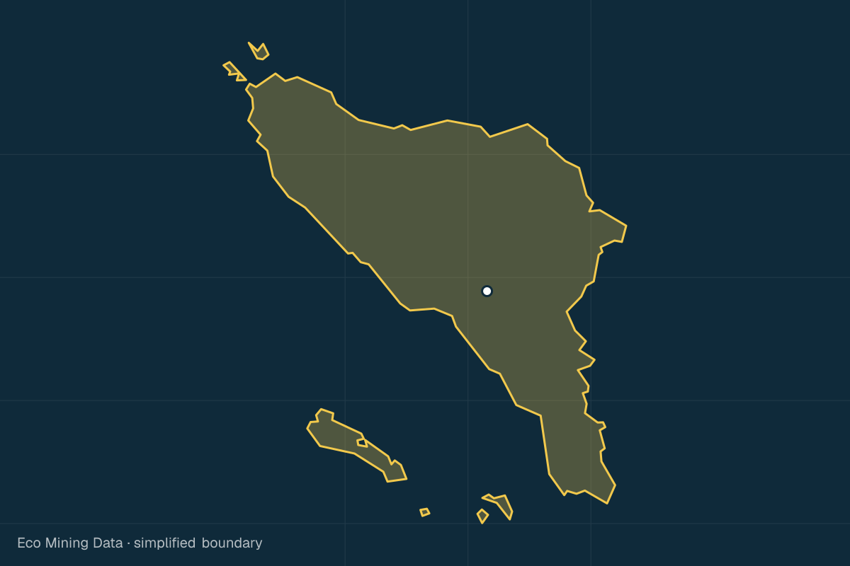 Static map of Aceh province with a simplified boundary; mining permits mainly coal, limestone.