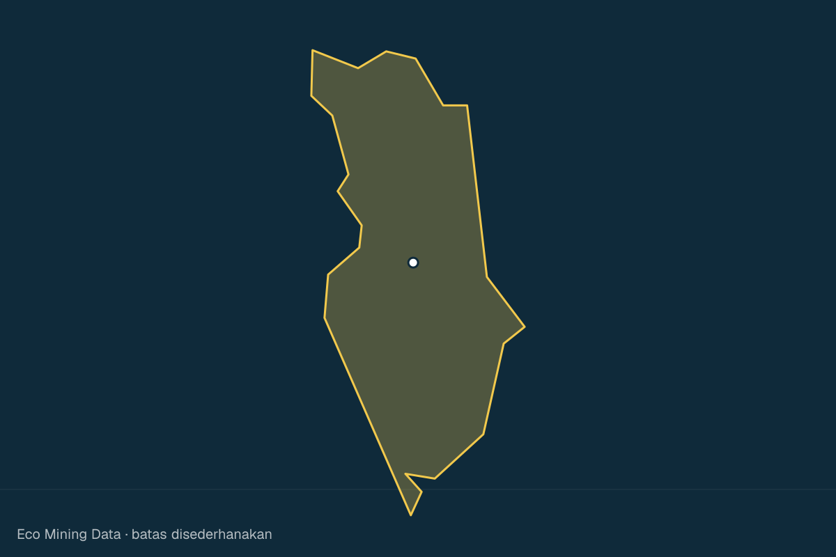Peta statis Kabupaten Pinrang, Sulawesi Selatan, dengan garis batas yang disederhanakan; izin tambang terutama batuan & pasir.
