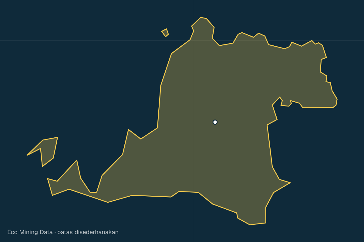 Peta statis provinsi Banten dengan garis batas yang disederhanakan; izin tambang terutama batuan & pasir, pasir kuarsa.